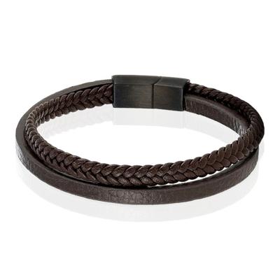 Mendes Minimalistische Heren Armband van Leer - 2 Strengen, Bruin-23cm Mendes Minimalistische Heren Armband van Leer - 2 Strengen, Bruin-23cm
