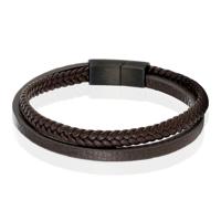Mendes Minimalistische Heren Armband van Leer - 2 Strengen, Bruin-21cm