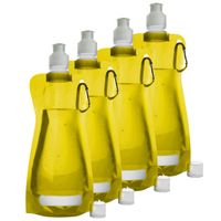 Waterfles/drinkfles opvouwbaar - 10x - geel - kunststof - 420 ml - schroefdop - karabijnhaak