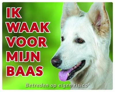 Witte Herder Waakbord - Ik waak voor mijn baas