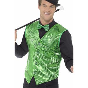 Carnavalkleding verkleed Pailetten Gilet/vestje - groen - Heren - Polyester