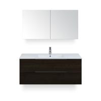 Seville Badmeubelset 120 cm - 2 laden Black Oak Edge - Wastafel Enjoy Enkel - met Spiegelkast