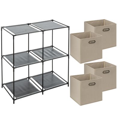 Kastmandjes/opberg mandjes - beige - 4x stuks van 29 Liter - In rekje van 67 x 68 cm