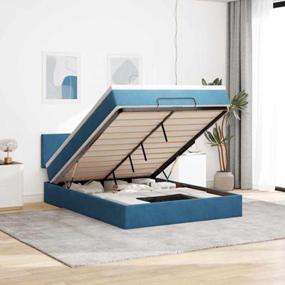 Ottoman bed met matras en LED's 140x190cm fluweel donkerblauw