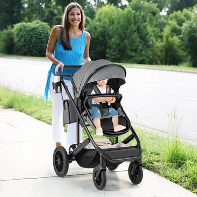 3-in-1 Kinderwagen Opvouwbaar Combikinderwagen met Omkeerbare zit- en Ligfunctie Reisbuggy met Verstelbare Rugleuning Grijs