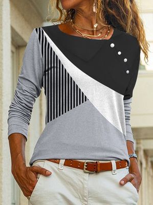 Others Color Block Knitted Casual Shirt