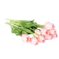 Kunst tulpen boeket Sally - 7x stuks - lichtroze - real touch - 47 cm - kunst zijdebloemen