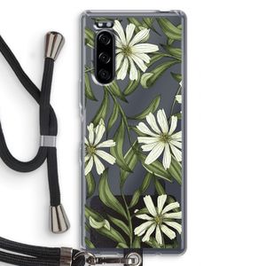 Wit bloemenpatroon: Sony Xperia 5 Transparant Hoesje met koord
