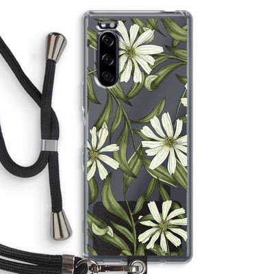 Wit bloemenpatroon: Sony Xperia 5 Transparant Hoesje met koord