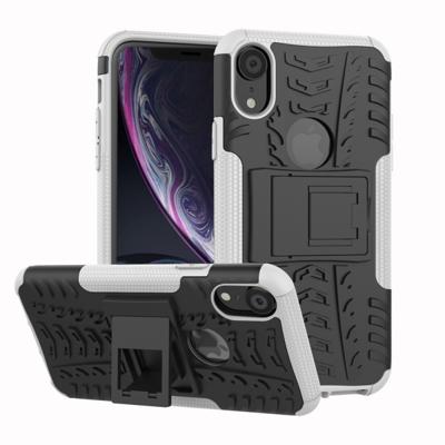 Tire Texture TPU+PC Shockproof Case for iPhone XR with Holder (White)