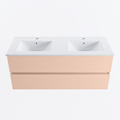 MONDIAZ VICA 120cm badmeubel onderkast Rosee 2 lades. Wastafel DENIA dubbel 2 kraangaten, kleur Glanzend Wit.