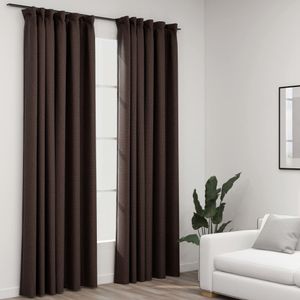 VidaXL Gordijnen linnen-look verduisterend haken 2 st 140x225 cm taupe