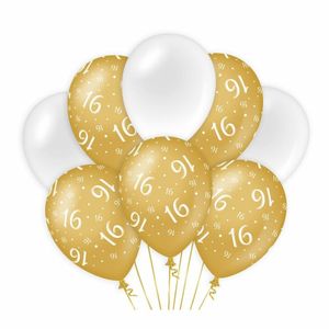 16 jaar leeftijd thema Ballonnen - 16x - goud/wit - Verjaardag - Versiering/feestartikelen