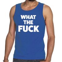 What the Fuck tekst tanktop / mouwloos shirt blauw voor heren