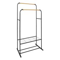 Kledingrek Artemis met dubbele stang - metaal - zwart/naturel - 82 x 50 x 153 cm