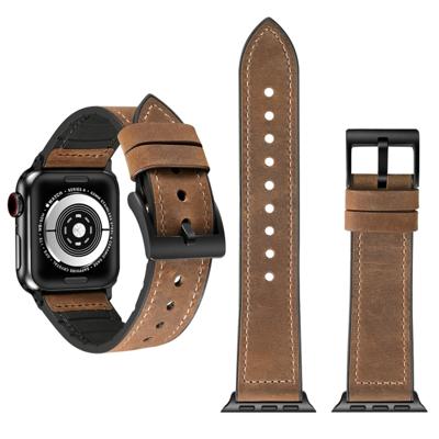 Crazy Horse textuur TPU + roestvrijstaal horloge band voor Apple horloge serie 4 44mm (bruin)