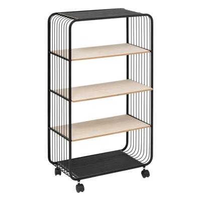 Opbergrekje 4 laags met planken - metaal/hout - 55 x 28 x 96 cm - op wielen - trolley - kastje