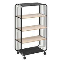 Opbergrekje 4 laags met planken - metaal/hout - 55 x 28 x 96 cm - op wielen - trolley - kastje