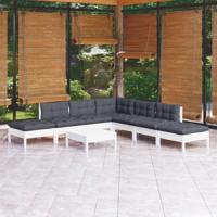 8-delige Loungeset met kussens grenenhout wit