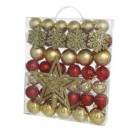 Kerstballen set - met ster piek - 57-delig - kunststof - rood/goud