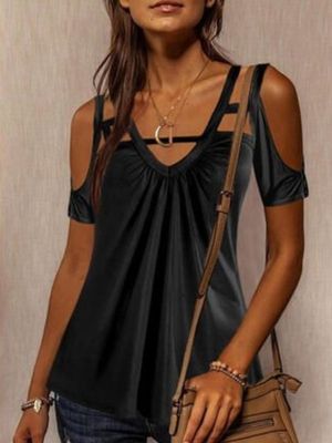 Casual Stevig V-hals Kort Mouw T-shirt