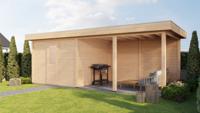Lugarde Select Modern tuinhuis met overkapping Lelystad 300x300cm + 400cm - Onbehandeld- Plat dak- - Lugarde Select