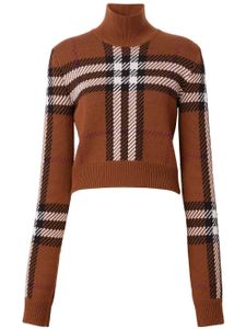 Burberry pull crop à carreaux - Marron