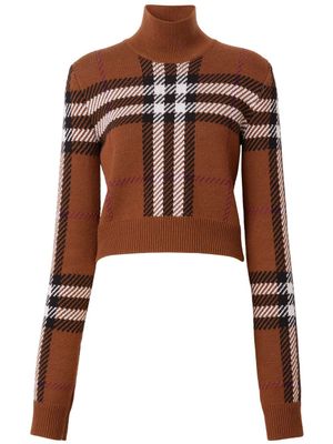 Burberry pull crop à carreaux - Marron