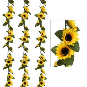 Kunstbloemen slinger zonnebloemen - 3x - 180 cm - geel/groen - decoratie - versiering