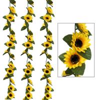 Kunstbloemen slinger zonnebloemen - 3x - 180 cm - geel/groen - decoratie - versiering