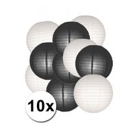 Lampionnen pakket zwart en wit 10x - thumbnail