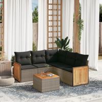 6-delige Loungeset met kussens poly rattan grijs