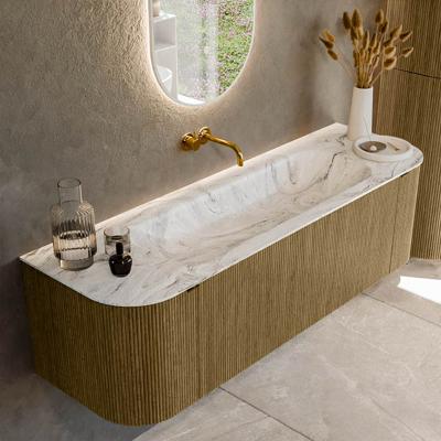 Badmeubel Mondiaz Kurve-Dlux | 150 cm cm | Meubelkleur Dusk | Wastafelkleur Glace | Solid surface | Wasbak midden spoelbak | Zonder kraangat(en)