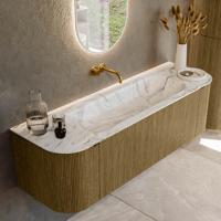 Badmeubel Mondiaz Kurve-Dlux | 150 cm cm | Meubelkleur Dusk | Wastafelkleur Glace | Solid surface | Wasbak midden spoelbak | Zonder kraangat(en)