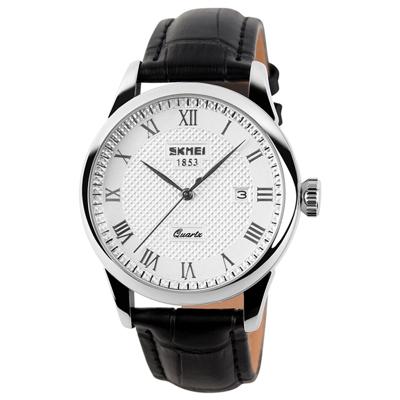 SKMEI 9058 multifunctionele outdoor Fashion waterdichte zilveren shell Quartz polshorloge (mannen stijl zilver gezicht zwarte riem)