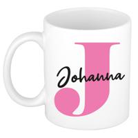 Naam mok Johanna - roze - wit - keramiek - 300 ml - verjaardag/cadeau beker