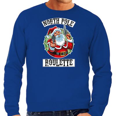 Foute Kersttrui / outfit Northpole roulette blauw voor heren Foute Kersttrui / outfit Northpole roulette blauw voor heren