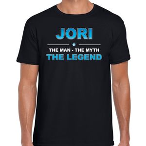 Naam cadeau t-shirt Jori - the legend zwart voor heren
