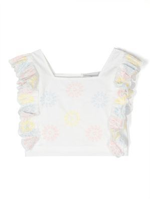 Stella McCartney Kids haut brodé à volants - Blanc