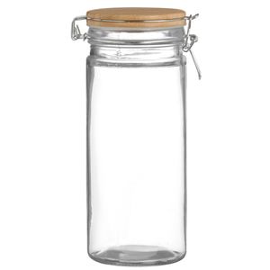 Voorraadpot/bewaarpot - 1,3L - glas - met beugelsluiting - bamboe deksel