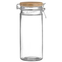 Voorraadpot/bewaarpot - 1,3L - glas - met beugelsluiting - bamboe deksel