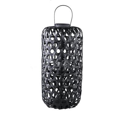 Mayita Zwarte ronde bamboe lantaarn met glas L