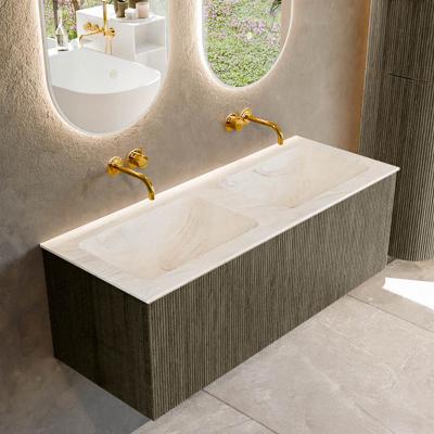 Badmeubel Mondiaz Kurve-Dlux | 120 cm cm | Meubelkleur Shadow | Wastafelkleur Ostra | Solid surface | Wasbak beiden zijden spoelbak | Zonder kraangat(en)