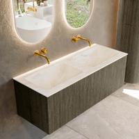Badmeubel Mondiaz Kurve-Dlux | 120 cm cm | Meubelkleur Shadow | Wastafelkleur Ostra | Solid surface | Wasbak beiden zijden spoelbak | Zonder kraangat(en)
