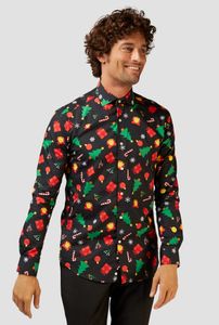 Kerstmis Blouse Heren Zwart met Kerstprints Opposuits