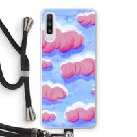 Roze wolken met vogels: Samsung Galaxy A70 Transparant Hoesje met koord
