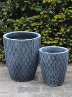 Bloembakken set fiber cement grijs oftewel light cement. Winterhard.