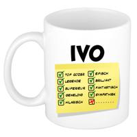 Naam mok Ivo - wit - top gozer - keramiek - 300 ml - cadeau collega beker