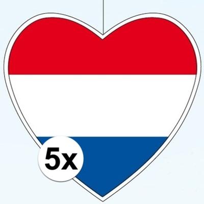Hangdecoratie hartje van landen vlag Nederland - 5x - H28 cm - EK/WK - versiering - papier Hangdecoratie hartje van landen vlag Nederland - 5x - H28 cm - EK/WK - versiering - papier