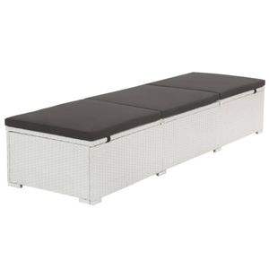 The Living Store Ligbed - Wit/Zwart - PE Rattan - Verstelbaar - 195x60x(31-68)cm